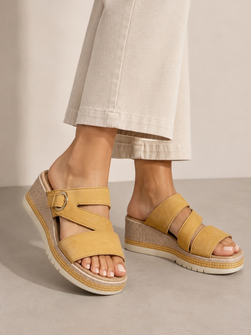Clarks Kidiki Cove Yellow Nubuck Wedge Sandals – Size 9